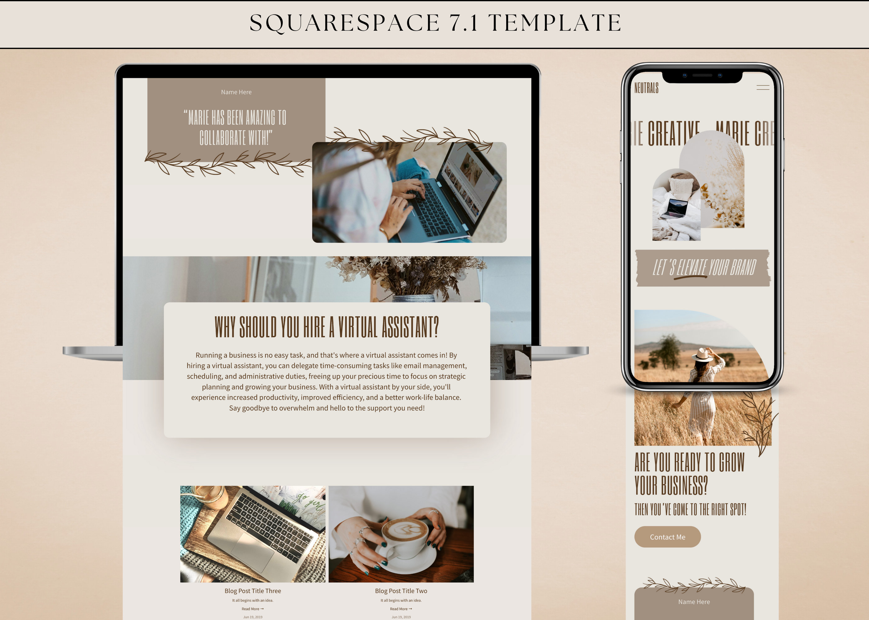 Neutral Squarespace Website Template | Website for Virtual Assistants ...