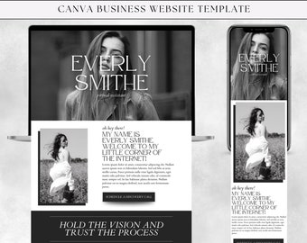 Modello di sito Web Canva moderno / Sito Web Canva minimalista / Sito Web aziendale per allenatori, VA, gestori di social media / Bianco e nero