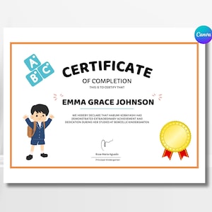Preschool diploma template, Printable Preschool certificate, Canva template Certificate Of Completion, Editable Award Canva Certificate