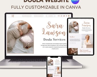 Szablon strony internetowej douli, edytowalna strona internetowa Canva, strona docelowa dla pracowników porodowych do pobrania w wersji cyfrowej. Strona internetowa douli, szablon strony internetowej dla pracowników porodowych