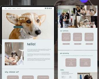 Pet Services Website, Canva Website Template, Website Design for Dog Groomer, Dog Trainer, Doggy Daycare, Pet Care & Boarding, Dog Website