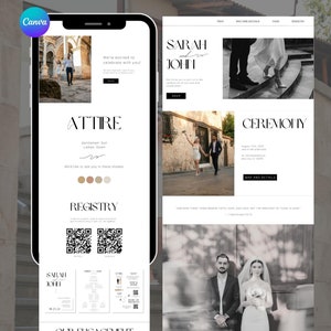 Modèle de site Web de mariage Faire-part de mariage élégant et simple en toile, RSVP en ligne, compte à rebours de mariage Invitation de site Web interactive en toile