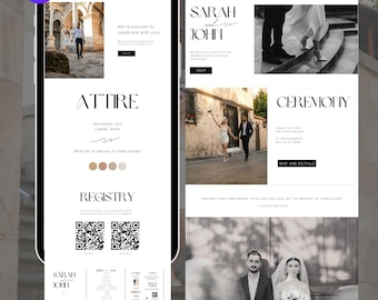Szablon strony internetowej na ślub, eleganckie i proste zaproszenie ślubne Canva, RSVP online, odliczanie do ślubu, interaktywne zaproszenie na stronę internetową Canva