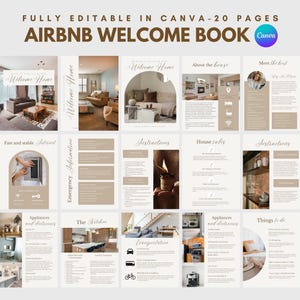 Airbnb-sjabloon welkomstboek bruin Airbnb-huisgids Canva Airbnb-gids VRBO-gastenboek, onroerend goed, handleiding verhuurder huis vakantiewoningen