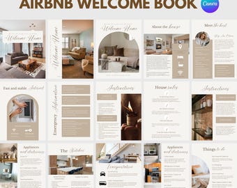 Modèle de livre de bienvenue Airbnb modifiable, guide de location de vacances (Canva) Modèle de livre de bienvenue Airbnb pour guide d'invité Canva Maison de location de vacances