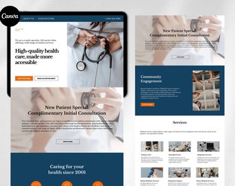 Medical Clinic Canva Website, Healthcare Landing Page Design, Professional Web Template for Healthcare Facility Medical Clinic Hospital
