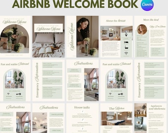 Modèle de livre de bienvenue Airbnb modifiable, guide de location de vacances (Canva) Modèle de livre de bienvenue Airbnb pour guide d'invité Canva Maison de location de vacances
