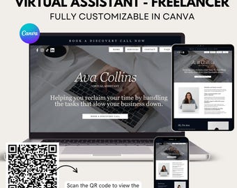 Virtuele assistent Canva-websitesjabloon Online cursus Makers digitale producten Socialmediamanager, verkoopbestemmingspagina, eenvoudige website