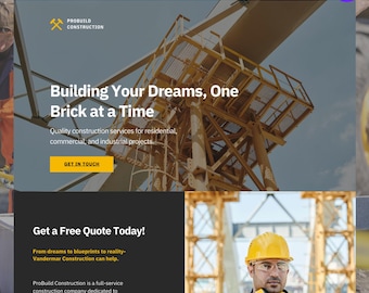 Construction Landing Page Template Website Template Editable Website Home Renovation Template Canva Template for Contractors and Builders