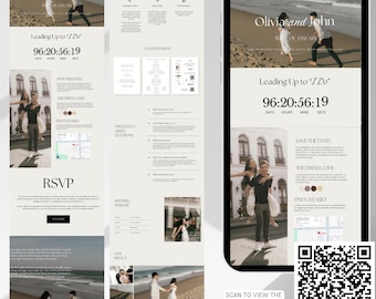 Szablon strony internetowej na ślub, eleganckie i proste zaproszenie ślubne Canva, RSVP online, odliczanie do ślubu, interaktywne zaproszenie na stronę internetową Canva