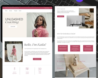 Coach website Canva Template Coach Landing Page Website Life Coach Website Canva Sales Page Template Coaching Website Design Canva Pink
