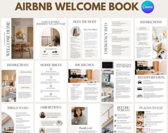 Editable Airbnb Welcome Book Template, Vacation Rental Guide (Canva) Airbnb Welcome Book Template Canva Guest Guide Vacation Rental House