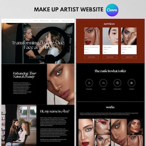 Makeup Artist Website Canva Template | Makeup Portfolio | Luxury | Professional Makeup Artist Website | Beauty Salon, Beauty Agency Website