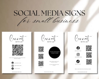 QR Code Sign For Small Business, Payment Sign,  Canva Template Editable, Price List Template and Scan To Pay Sign Template, Connect With Us