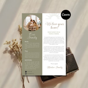 Plantilla de carta de oferta para el hogar, Carta de oferta para el comprador de Canva, Carta para el hogar familiar, Nos encanta tu carta para el hogar, Plantilla de Canva Verde oliva