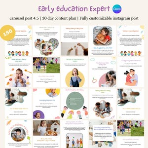 Plantillas informativas de Instagram de Canva para educación temprana (educador, terapeuta, maestro, desarrollo infantil, niños, preescolar, redes sociales)