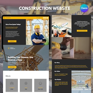 Construction Website Template, Builder Website, Contractor Website, Canva Website Template, Website Design, Home Builder, Landing Page