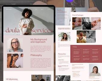 Szablon strony internetowej douli, edytowalna strona internetowa Canva, strona docelowa dla pracowników porodowych do pobrania w wersji cyfrowej. Strona internetowa douli, szablon strony internetowej dla pracowników porodowych