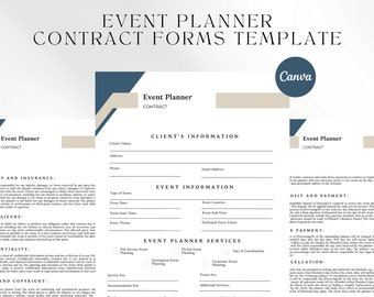 Event Planner Contract Template, Event Planner Client Forms, Wedding Planning Contract, Event Planner Agreement, Editable Canva Template