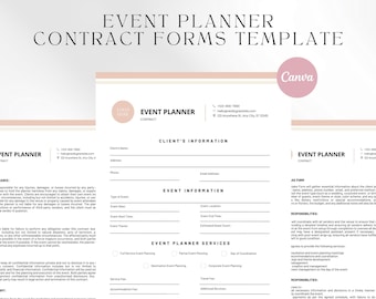 Event Planner Contract Template | Event Planner Client Forms | Wedding Planning Contract | Event Planner Agreement | Canva Template