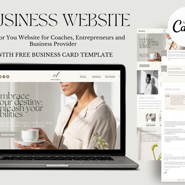 Coach Canva Website Template Coaching Website Template Boho Landing Page Coaching Business Therapist Web Site Canva One Page Website Simple