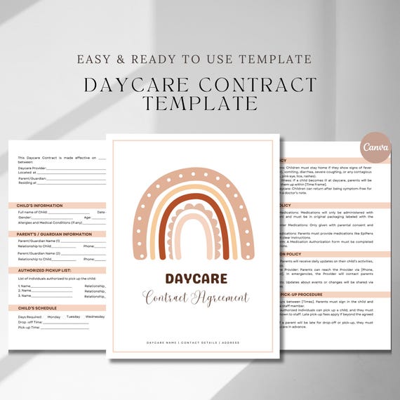 Editable Daycare contract, Home daycare contract, daycare agreement. childcare business, preschool contract, daycare liability form, forms