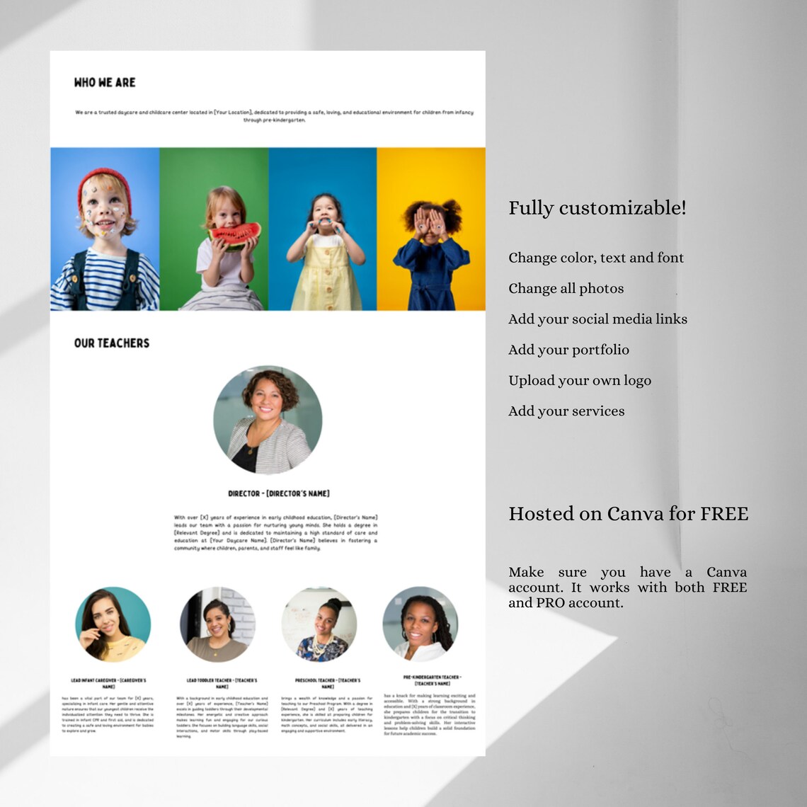Kids Daycare Website Template Canva Childcare Nursery Provider Sales