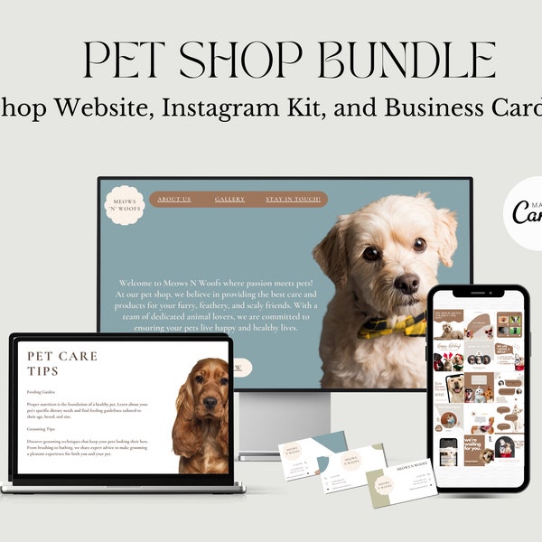 Pet Services Website, Canva Website Template, Website Design for Dog Groomer, Dog Trainer, Doggy Daycare, Pet Care & Boarding, Dog Website