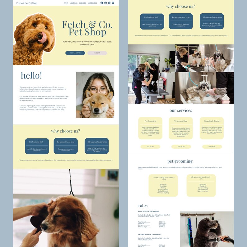 Fetch Layout Pet Services Website, Canva Website Template, Website Design for Dog ...