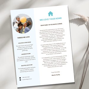 Plantilla de carta de oferta de vivienda / Carta de oferta de comprador de Canva / Carta de vivienda familiar / Carta "Nos encanta tu hogar" / Plantilla de Canva