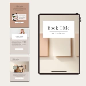 May include: A digital book cover mockup with a beige background and a title card that reads "Book Title" by "Your Name".