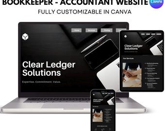 Website-Vorlage für Buchhaltung und Finanzbuchhaltung für Canva, Landingpage für die Buchhaltung (Digitaler Download)
