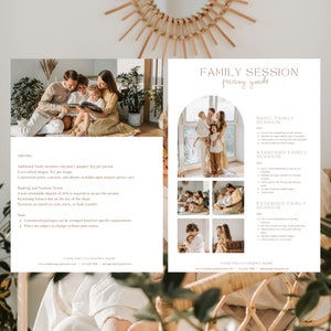 Modelo de guia de preços de fotografia | Lista de preços de fotografia | Modelo de preços de mini sessão familiar | Modelo Canva Folha de preços para família