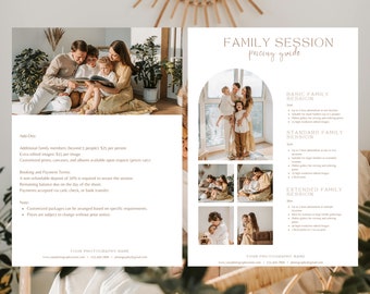 Photography Pricing Guide Template Family Canva Editable Family Session Canva Pricing Guide Modern Minimalist Price Sheet Printable Flyer