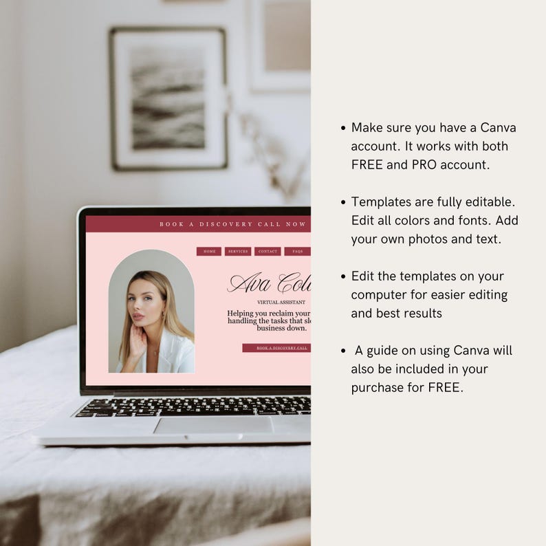 Virtual Assistant Canva Website Template Pink Online Course Digital ...