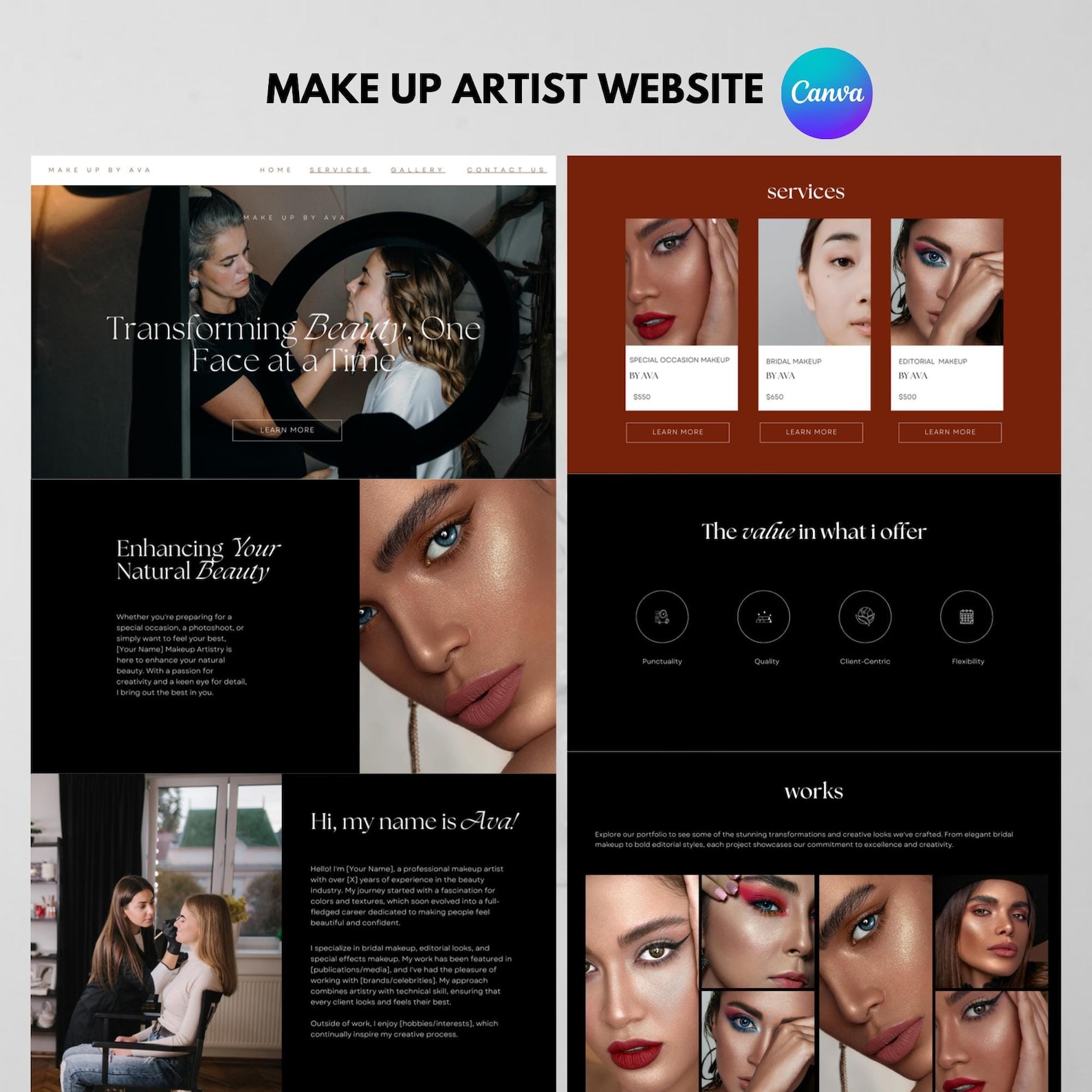 Makeup Artist Website Canva Template Makeup Portfolio Luxury