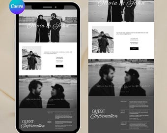 Szablon strony internetowej na ślub, eleganckie i proste zaproszenie ślubne Canva, RSVP online, odliczanie do ślubu, interaktywne zaproszenie na stronę internetową Canva