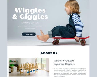 Daycare Canva One Page Website Template. Playful Daycare Website Template. Canva Website for Childcare, Early Learning Center, Preschool