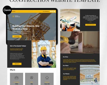Modèle de page de destination pour la construction Modèle de site Web modifiable pour site Web Modèle Canva pour les entrepreneurs et les constructeurs