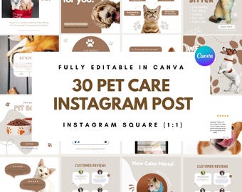 Pet Instagram Post Template Social Media Template Dog Cat Pet Lover Vet Template Posts for Grooming Business & Pet Shops Pet Social Media
