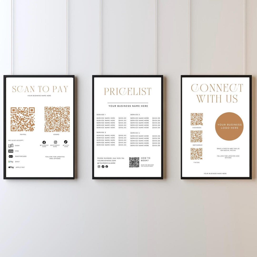 Pay First Signage Payment Sign Template Bundle, Printable Scan to Pay, Qr Code Social ...
