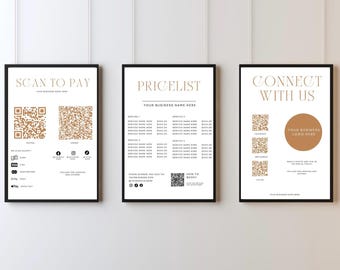 QR Code Sign For Small Business, Payment Sign,  Canva Template Editable, Price List Template and Scan To Pay Sign Template, Connect With Us