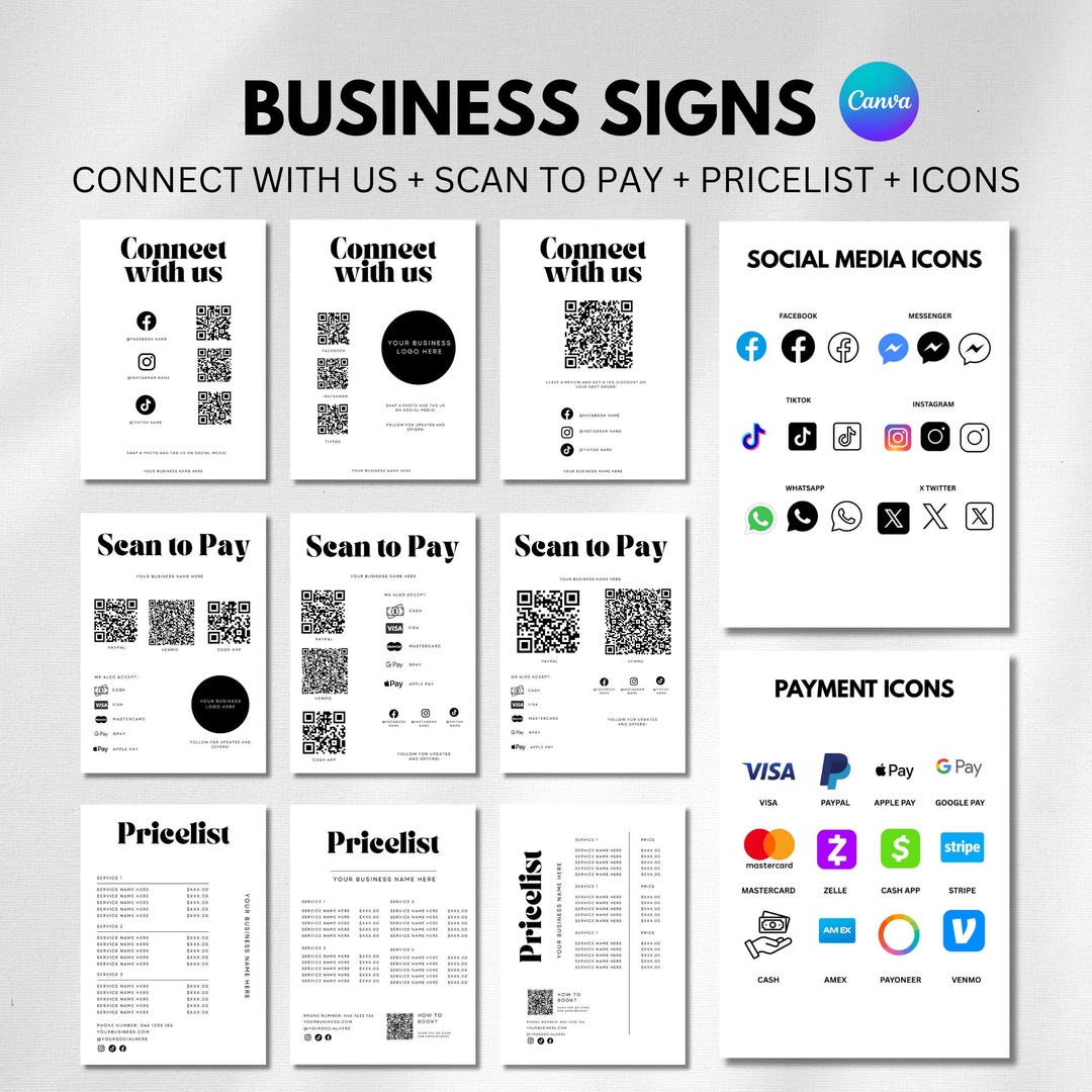 Pay First Signage QR Code Sign for Small Business, Payment Sign, Canva Template Editable ...