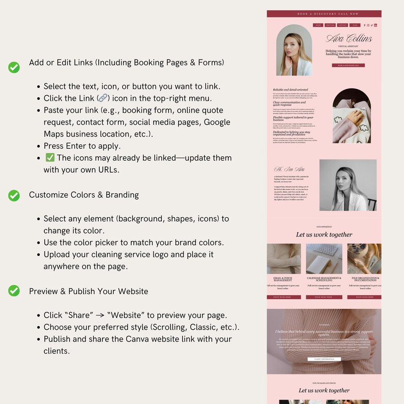Virtual Assistant Canva Website Template Pink Online Course Digital ...