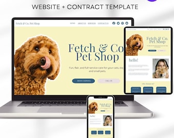 Pet Services Website, Canva Website Template, Website Design for Dog Groomer, Dog Trainer, Doggy Daycare, Pet Care & Boarding, Dog Website