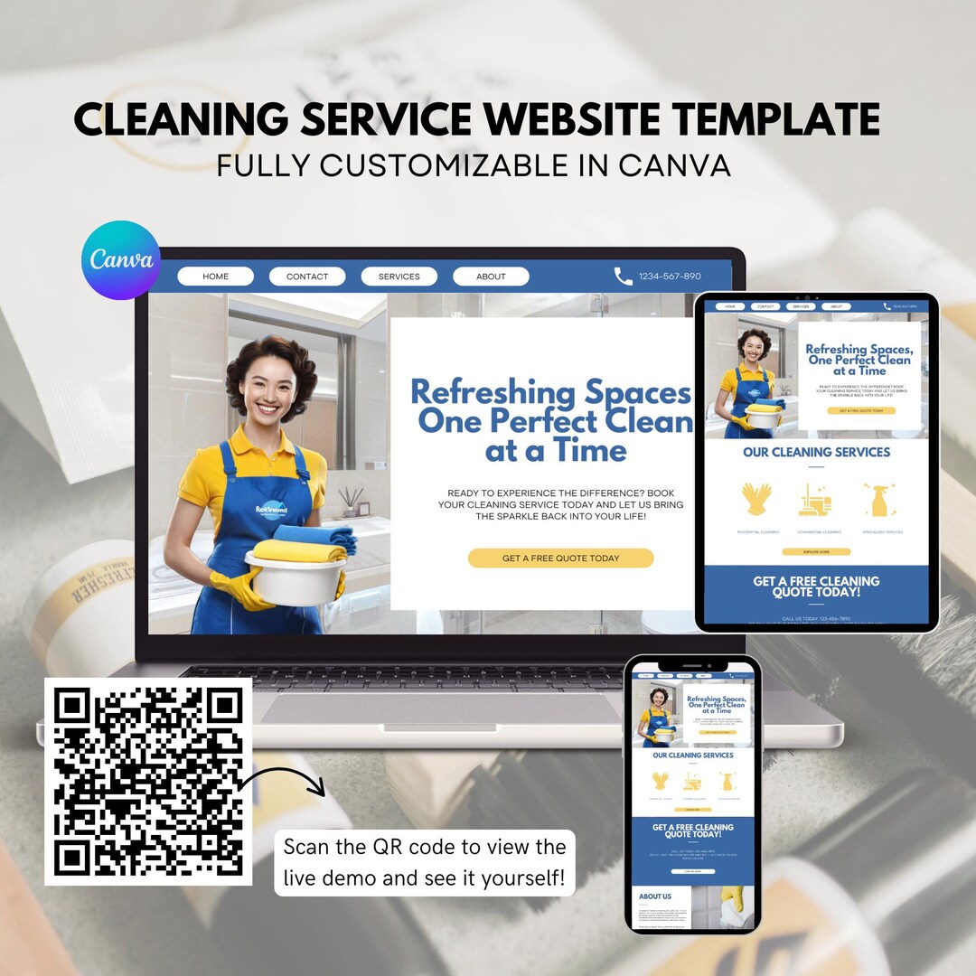 Cleaning Website Template Editable Canva Website Design for Commercial