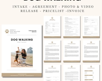Dog Walking Service Agreement Contract Template, Invoice Editable & Printable Dog Walking Business New Client Intake Form Pet Sitting Forms