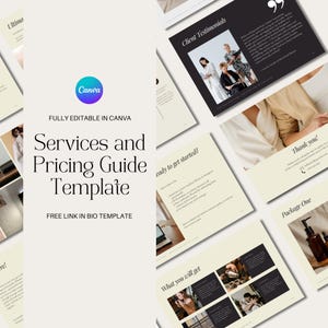Services and Pricing Guide Price List Canva Template Client Brochure Template Canva Template Small Business Social Media Manager Pricing