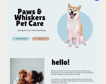 Pet Services Website, Canva Website Template, Website Design for Dog Groomer, Dog Trainer, Doggy Daycare, Pet Care & Boarding, Dog Website