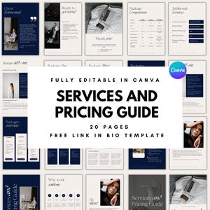 Services and Pricing Guide Price List Canva Template Client Brochure Template Canva Template Small Business Social Media Manager Pricing